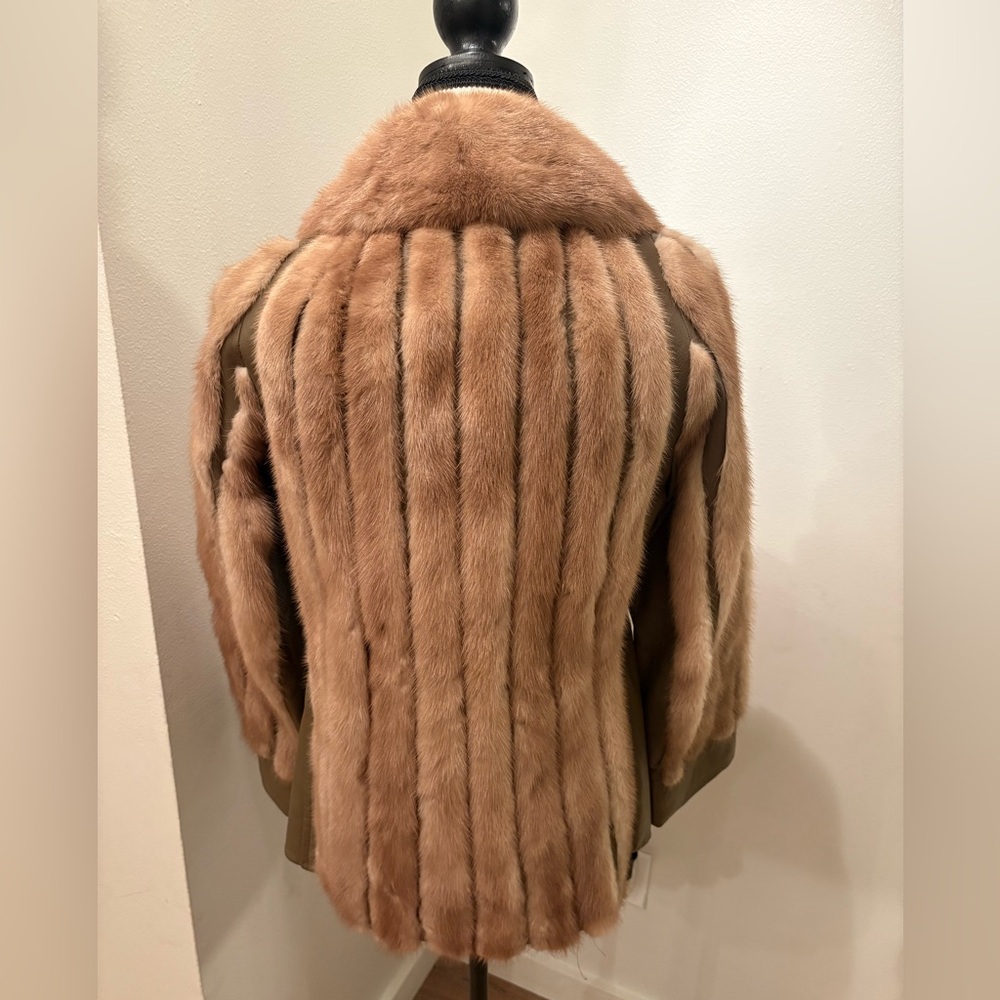 Vintage Mink Fur & Leather Coat Belted Brown Jacket - Picture 4 of 11